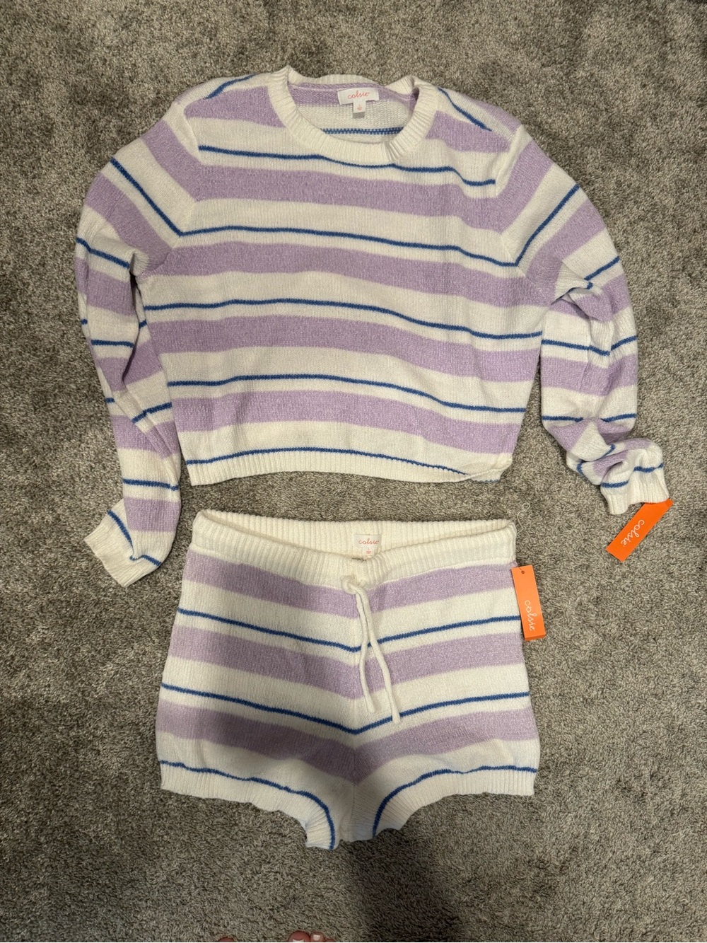 Cozy Striped Set - Lavender & White